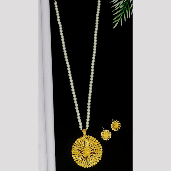 Mahavir Gold Plated Pearls Long Necklace Set