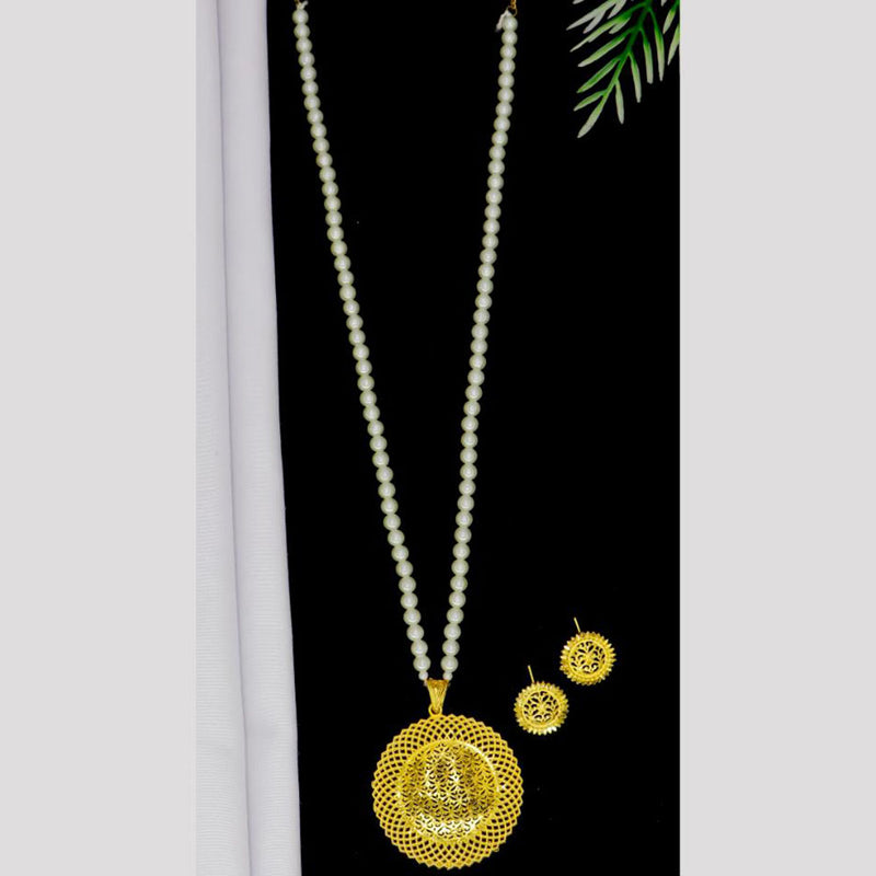 Mahavir Gold Plated Pearls Long Necklace Set