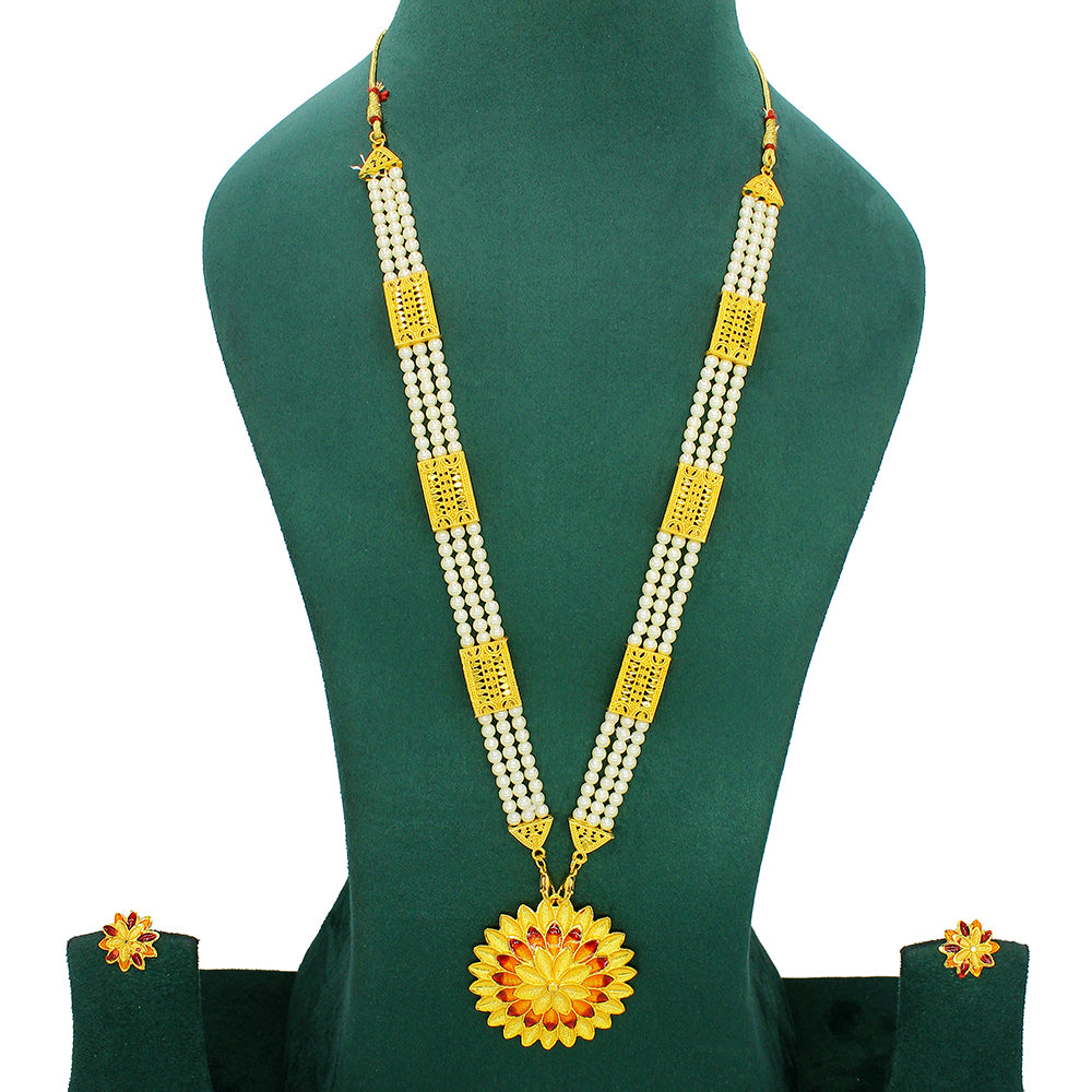 Mahavir Dye Gold Plated Pearl Long Necklace Set