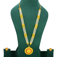 Mahavir Dye Gold Plated Pearl Long Necklace Set