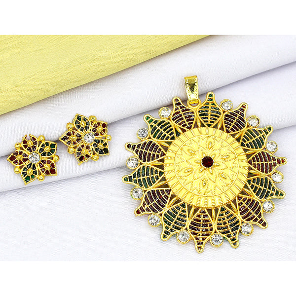 Mahavir Dye Gold Plated Pendant Set