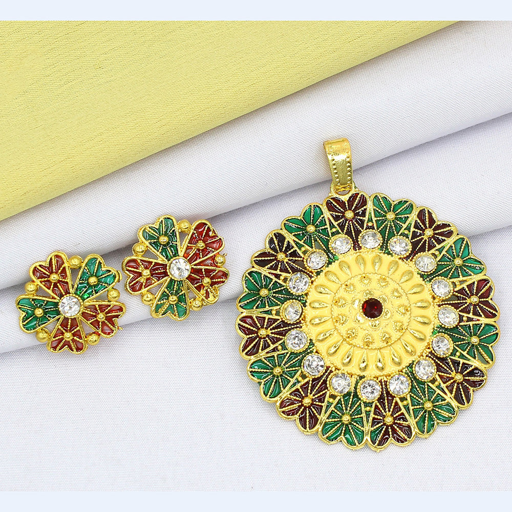Mahavir Dye Gold Plated Pendant Set