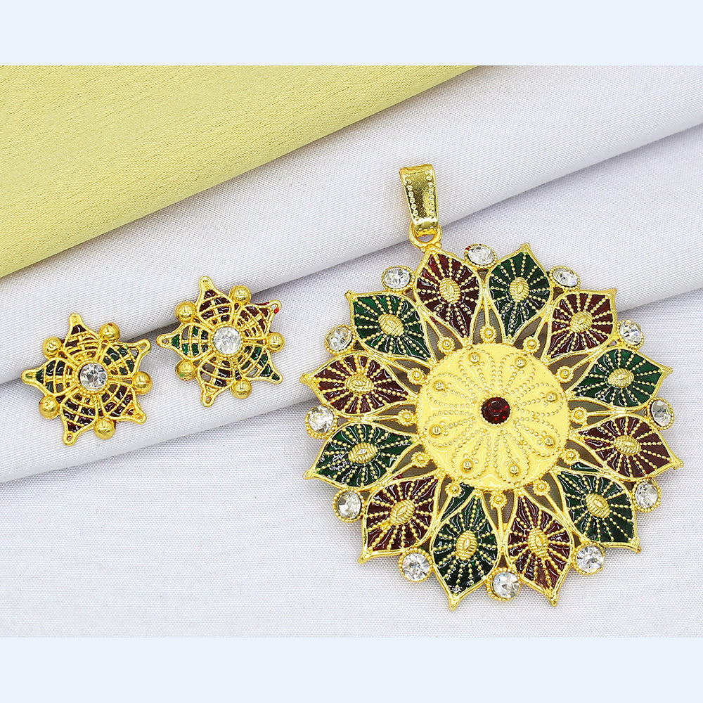Mahavir Dye Gold Plated Pendant Set