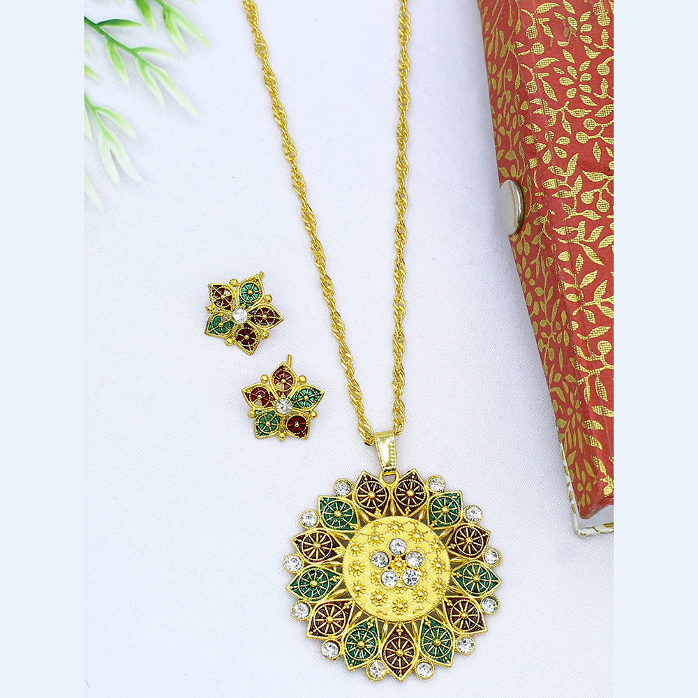 Mahavir Dye Gold Plated Chain Pendent Set