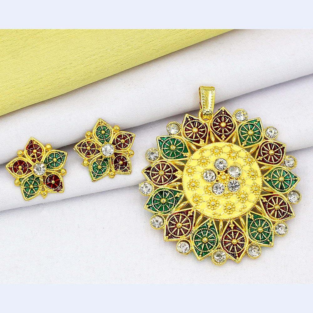 Mahavir Dye Gold Plated Pendant Set