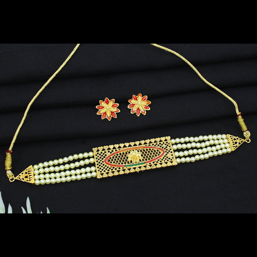 Mahavir Dye Gold Plated Choker Necklace Set