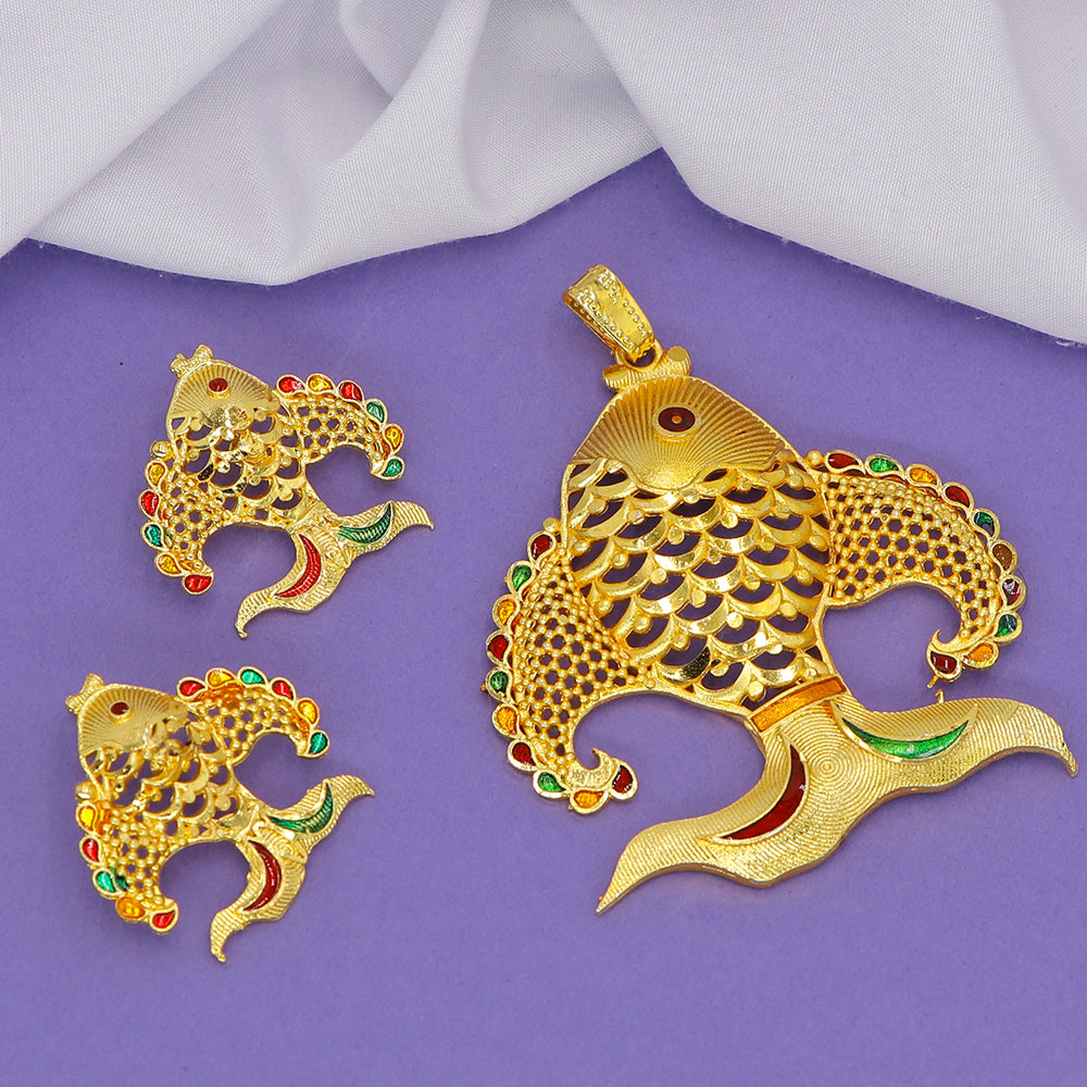 Mahavir Gold Plated Pendant  Set