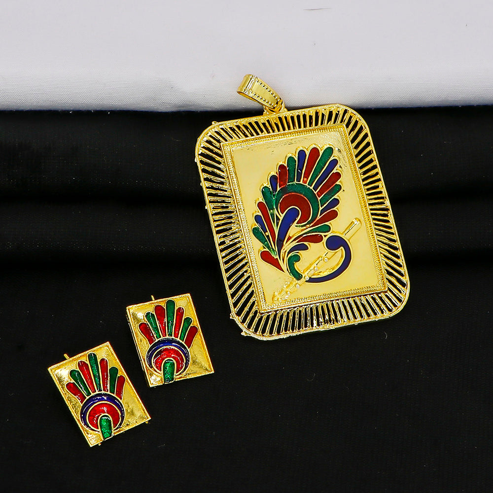 Mahavir Gold Plated Meenakari Pendant Set