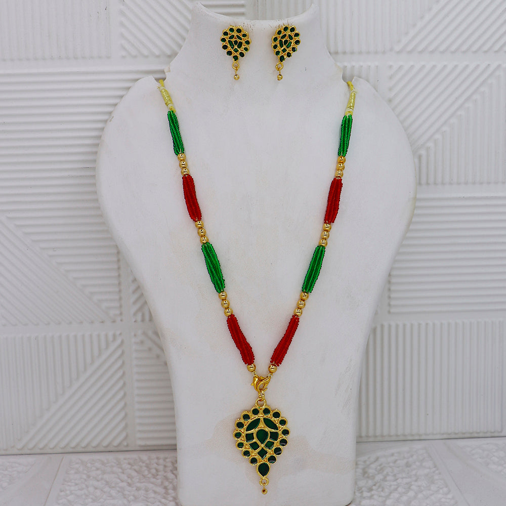 Mahavir Dye Meenakari And Pearl Chain Pendant Set