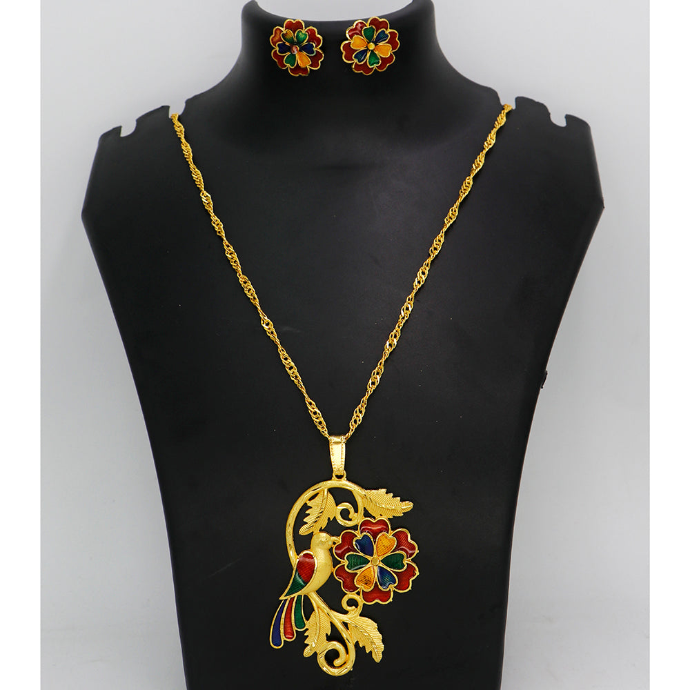 Mahavir Gold Meenakari Chain Pendant Set (Pack of 12)