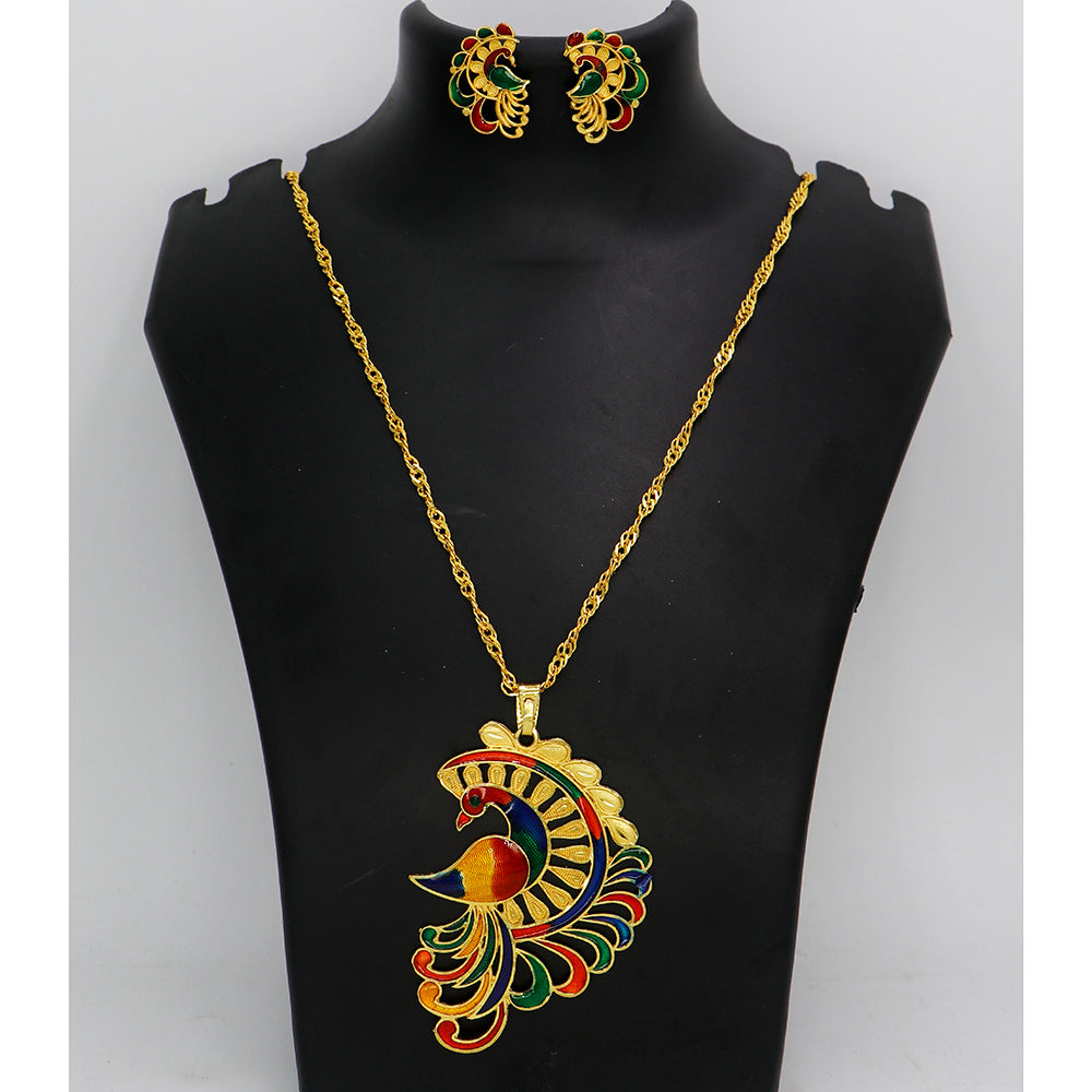Mahavir Gold Meenakari Chain Pendant Set (Pack of 12)