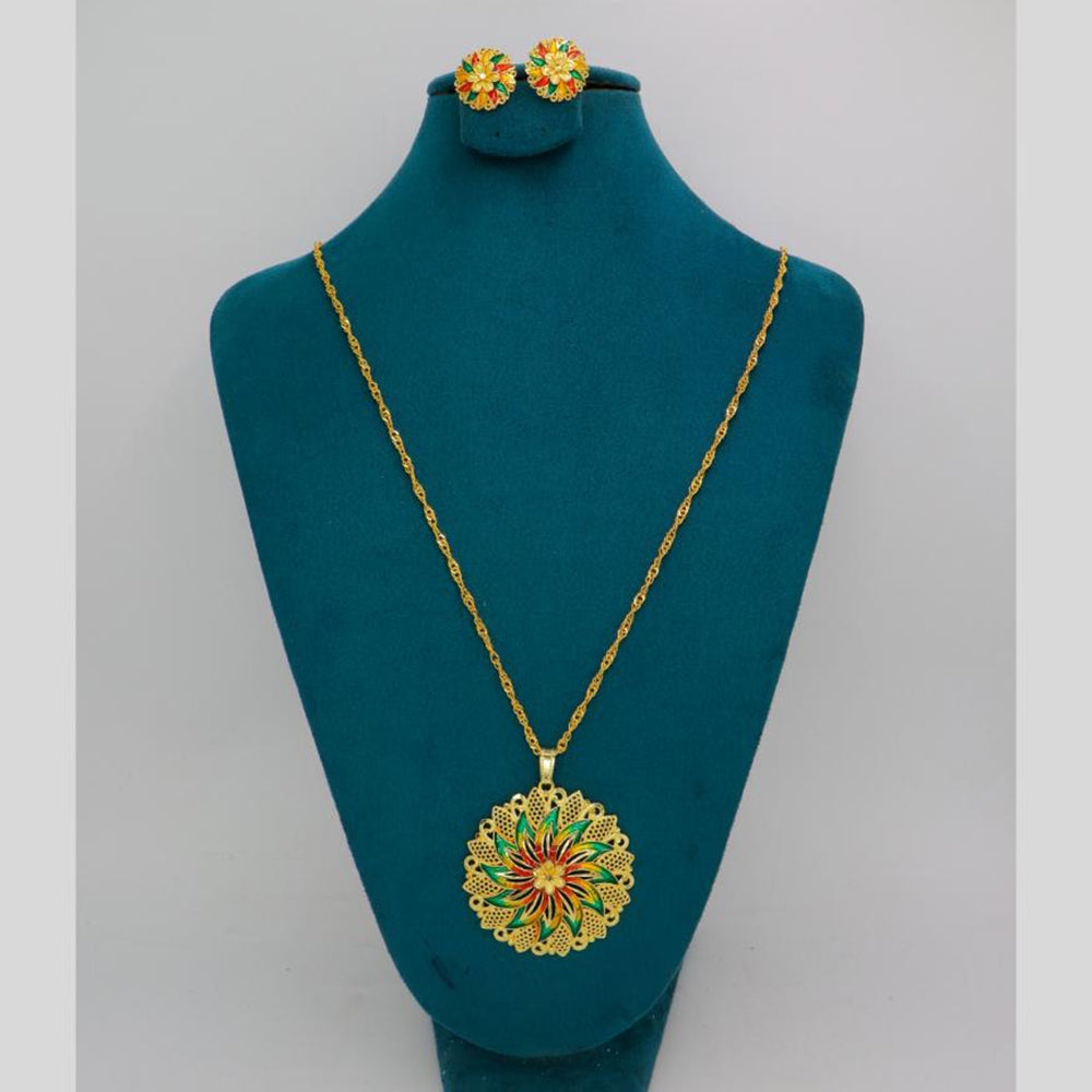 Mahavir Dye Gold Plated Meenakari Designer Chain Pendant Set (Pack of 6)