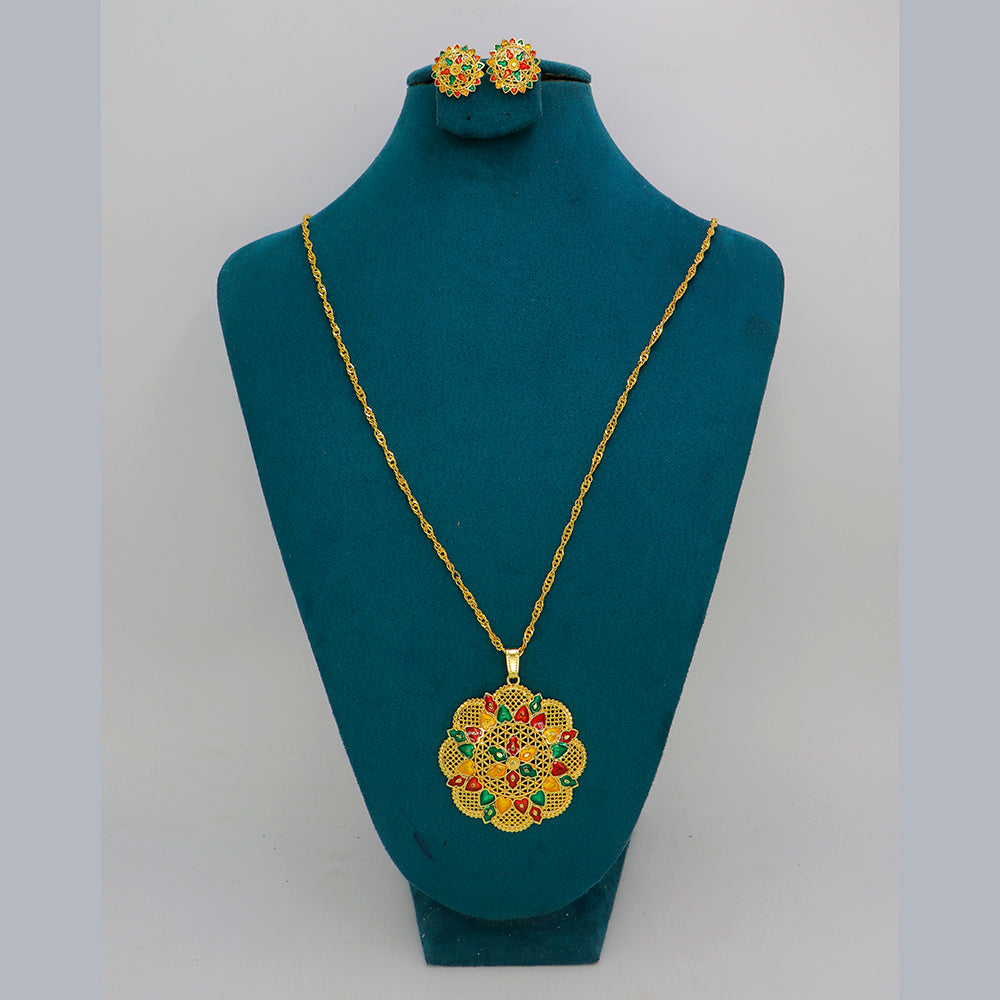 Mahavir Dye Gold Plated Meenakari Designer Chain Pendant Set (Pack of 6)