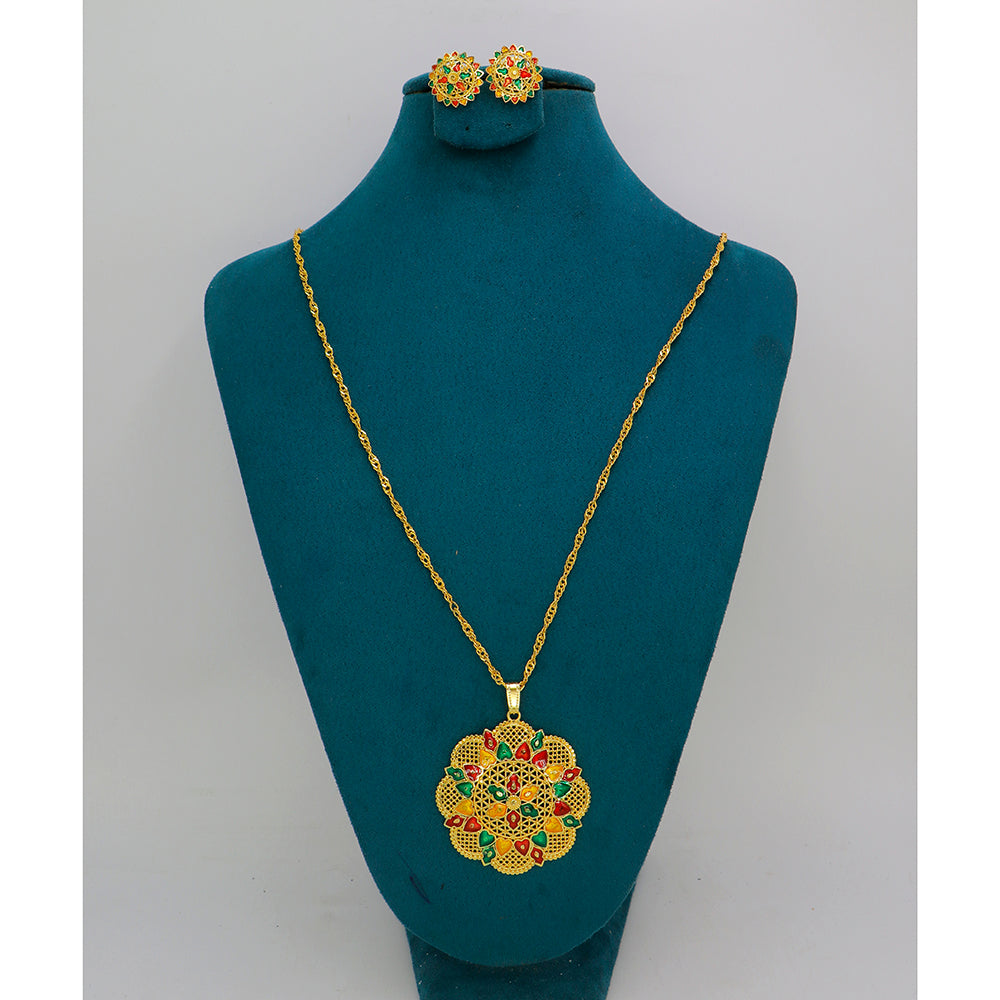 Mahavir Gold Meenakari Chain Pendant Set (Pack of 12)