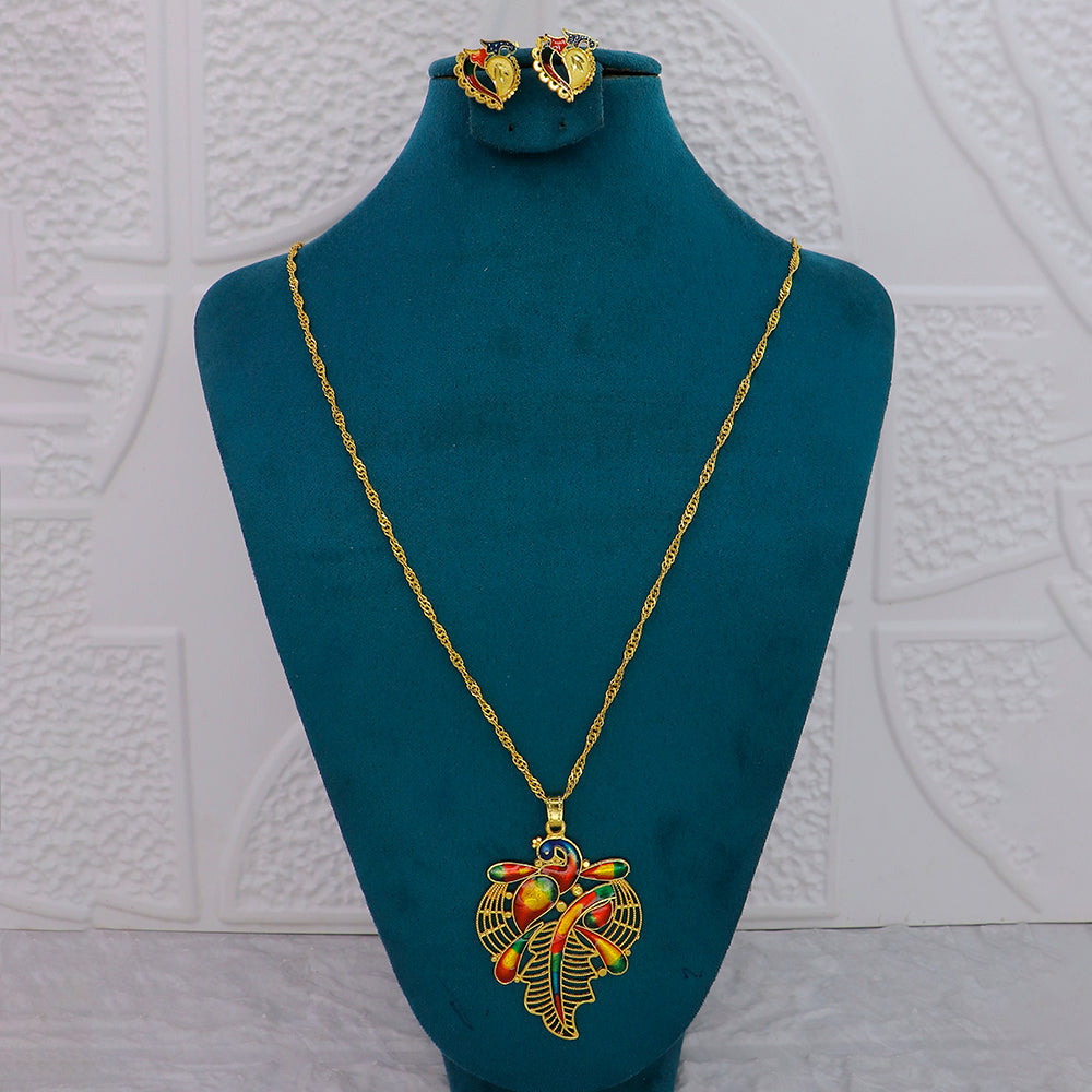 Mahavir Dye Gold Plated Meenakari Designer Chain Pendant Set (Pack of 6)