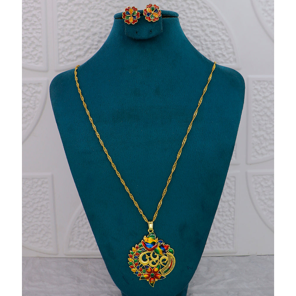 Mahavir Dye Gold Plated Designer Meenakari Chain Pendant Set  (Pack of 12)