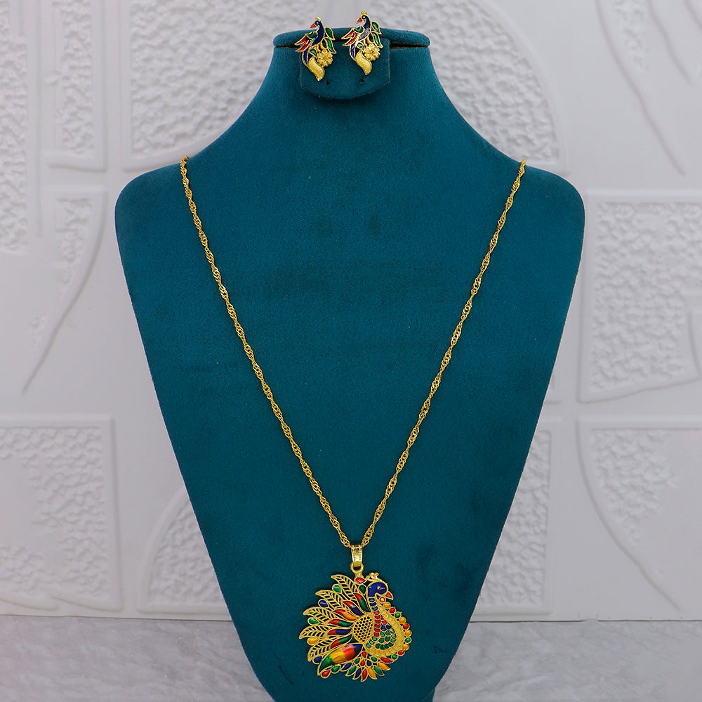 Mahavir Dye Gold Plated Meenakari Designer Chain Pendant Set (Pack of 6)