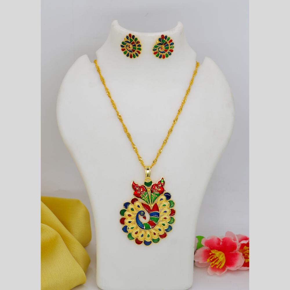 Mahavir Dye Gold Plated Meenakari Designer Chain Pendant Set (Pack of 6)