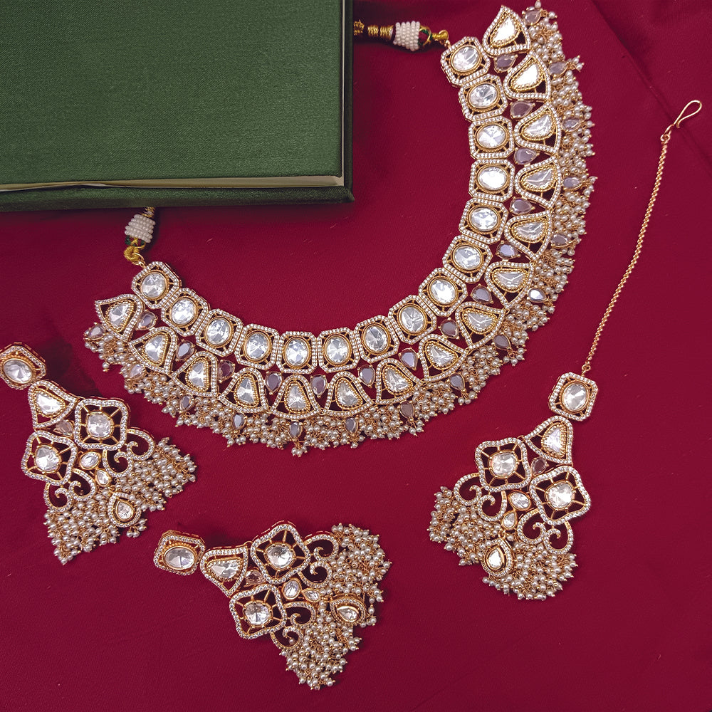 Arham Designer Polki Kundan Necklace Set with Premium Glamorous Finish