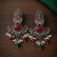 Wearhouse Fashion Oxidised Plated Pota Stone And Pearl Dangler Earrings