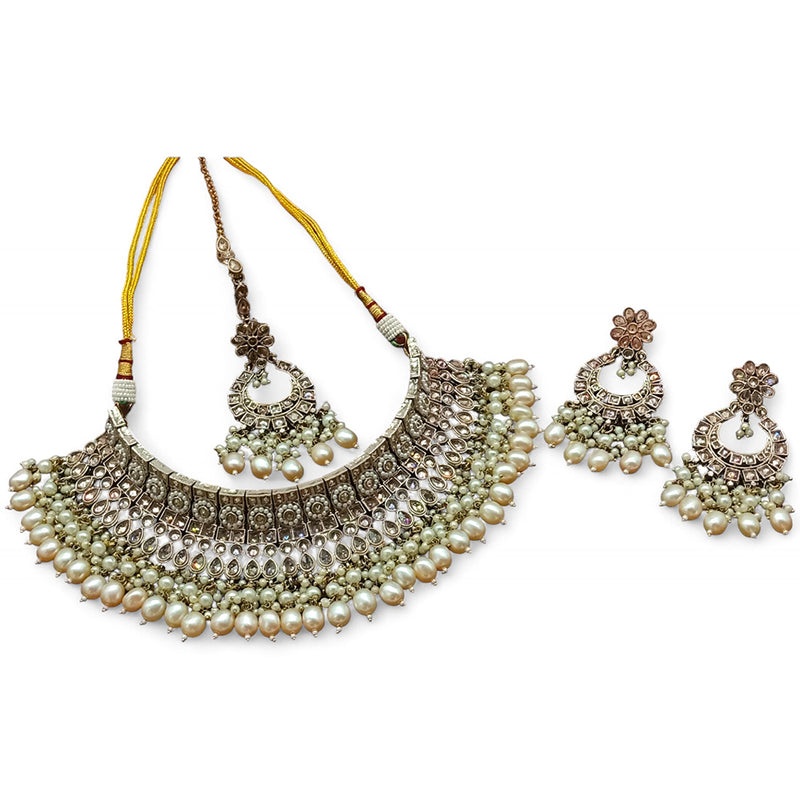 Gehana Mahal Gold Plated Crystal Stone Pearl And Beads Necklace Set