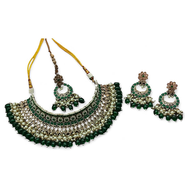 Gehana Mahal Gold Plated Crystal Stone Pearl And Beads Necklace Set