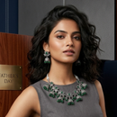 Wearhouse Fashion Oxidised Plated Pota Stone And Pearl Choker Necklace Set