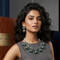 Wearhouse Fashion Oxidised Plated Pota Stone And Pearl Choker Necklace Set