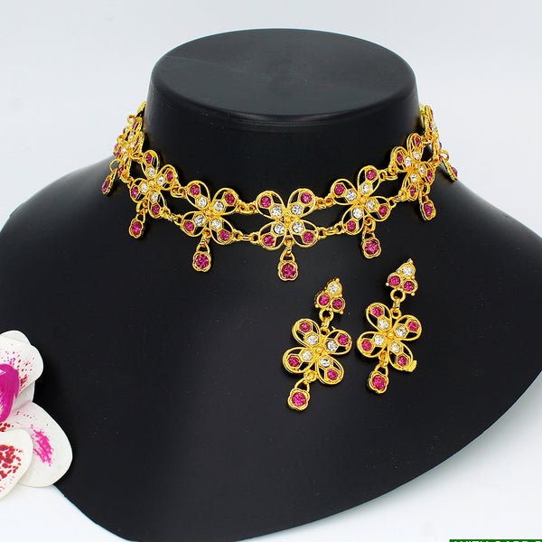 Mahavir Gold Plated Austrian Stone Necklace Set