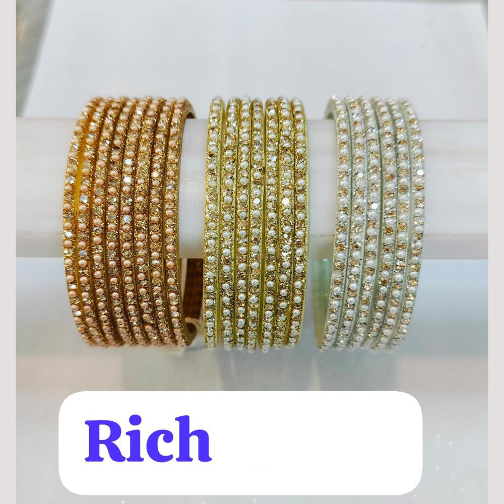 Chitra Bangles Glass Pearl And Austrian Bangle Set (12 Piece In One Box)