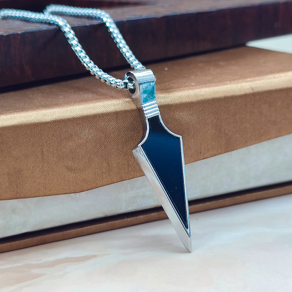 Urthn Silver  chain with Black Arrow Pendant for men