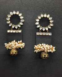 Handmade For Her  Women's Handmade Black Wooden Earring With Kundan And Beads On Fabric