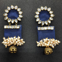 Handmade For Her  Women's Handmade Blue Wooden Earring With Kundan And Beads