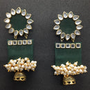 Handmade For Her  Women's Handmade Green Wooden Earring With Kundan And Beads
