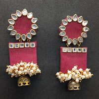 Handmade For Her  Women's Handmade Magenta Wooden Earring With Kundan And Beads