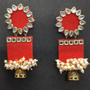 Handmade For Her  Women's Handmade Red Wooden Earring With Kundan And Beads
