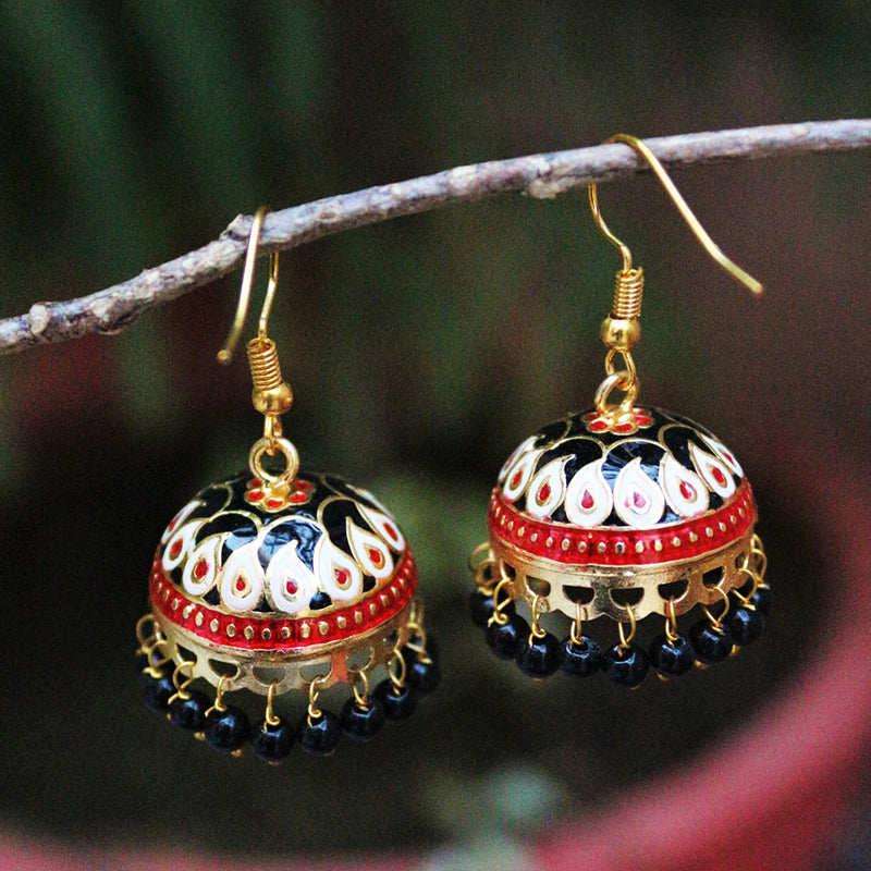 H K Fashion Gold Plated Meenakari Jhumki Earrings