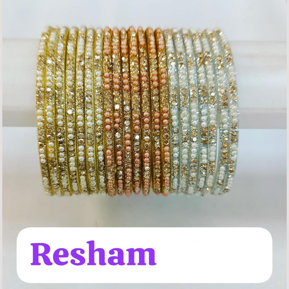 Chitra Bangles Glass Pearl Bangle Set (12 Piece In One Box)