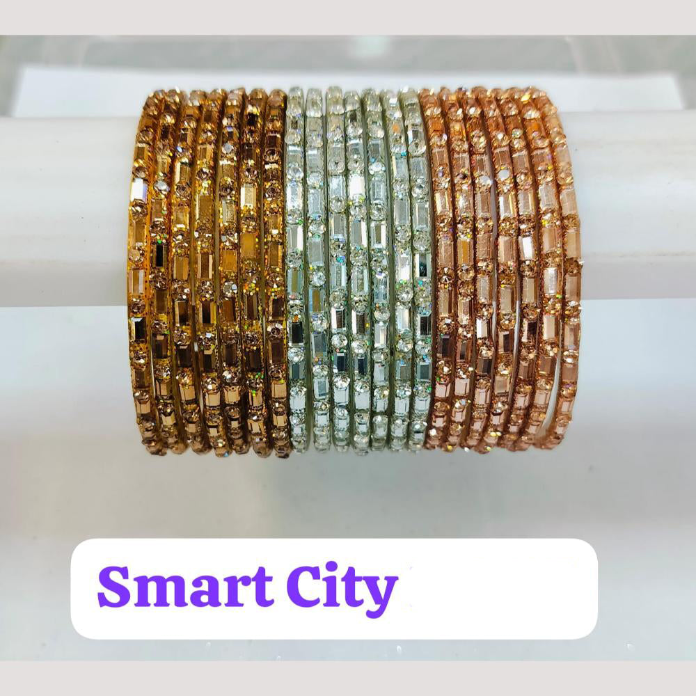 Chitra Bangles Glass Austrian Stone Bangle Set (12 Piece In One Box)
