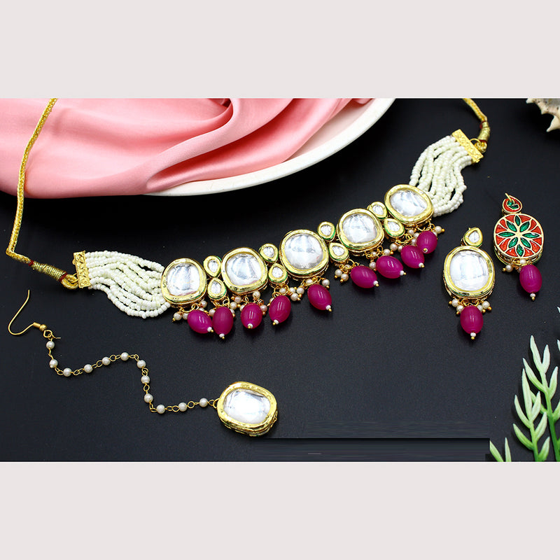 Mahavir Gold Plated Kundan Choker Necklace Set