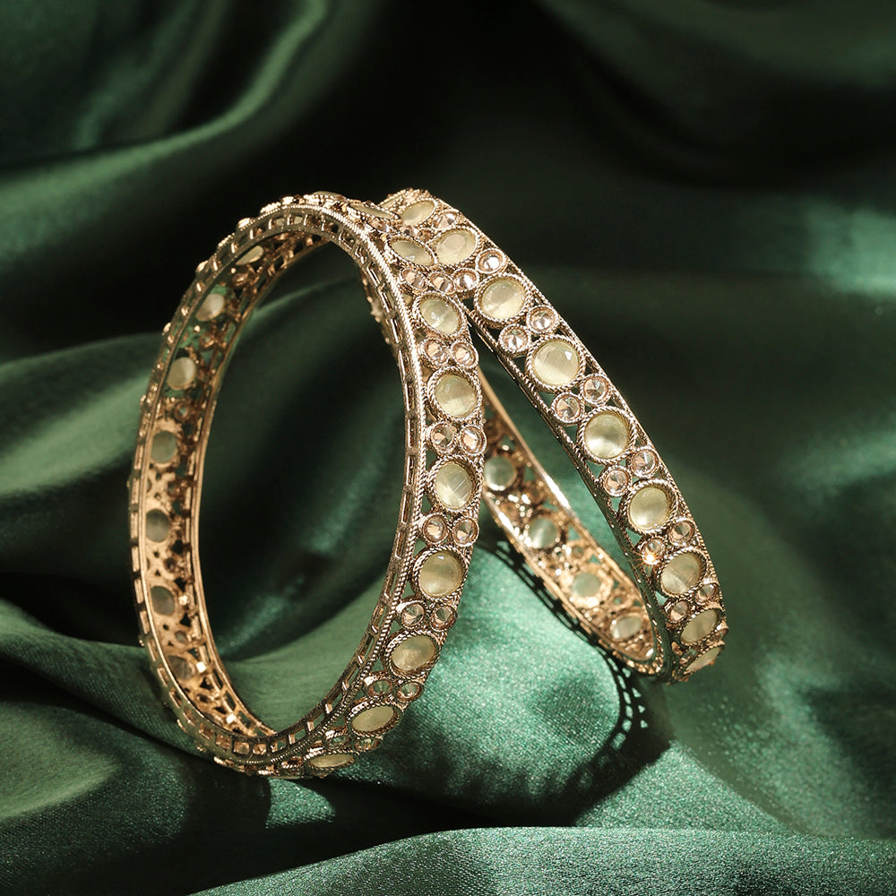 Saloni Fashion Jewellery Royal Round Shape Antique Gold Plated Brown Uncut Kundan Stone Set Of 2 Bangle Set For Women and Girls