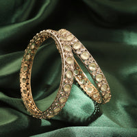 Saloni Fashion Jewellery Royal Round Shape Antique Gold Plated Brown Uncut Kundan Stone Set Of 2 Bangle Set For Women and Girls