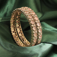 Saloni Fashion Jewellery Royal Round Shape Antique Gold Plated Brown Uncut Kundan Stone Set Of 2 Bangle Set For Women and Girls