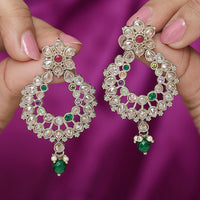 Saloni Fashion Jewellery Incredible Pear and Flower Design Gold Plated Multi Kundan Stone Chandelier Earring For Women and Girls