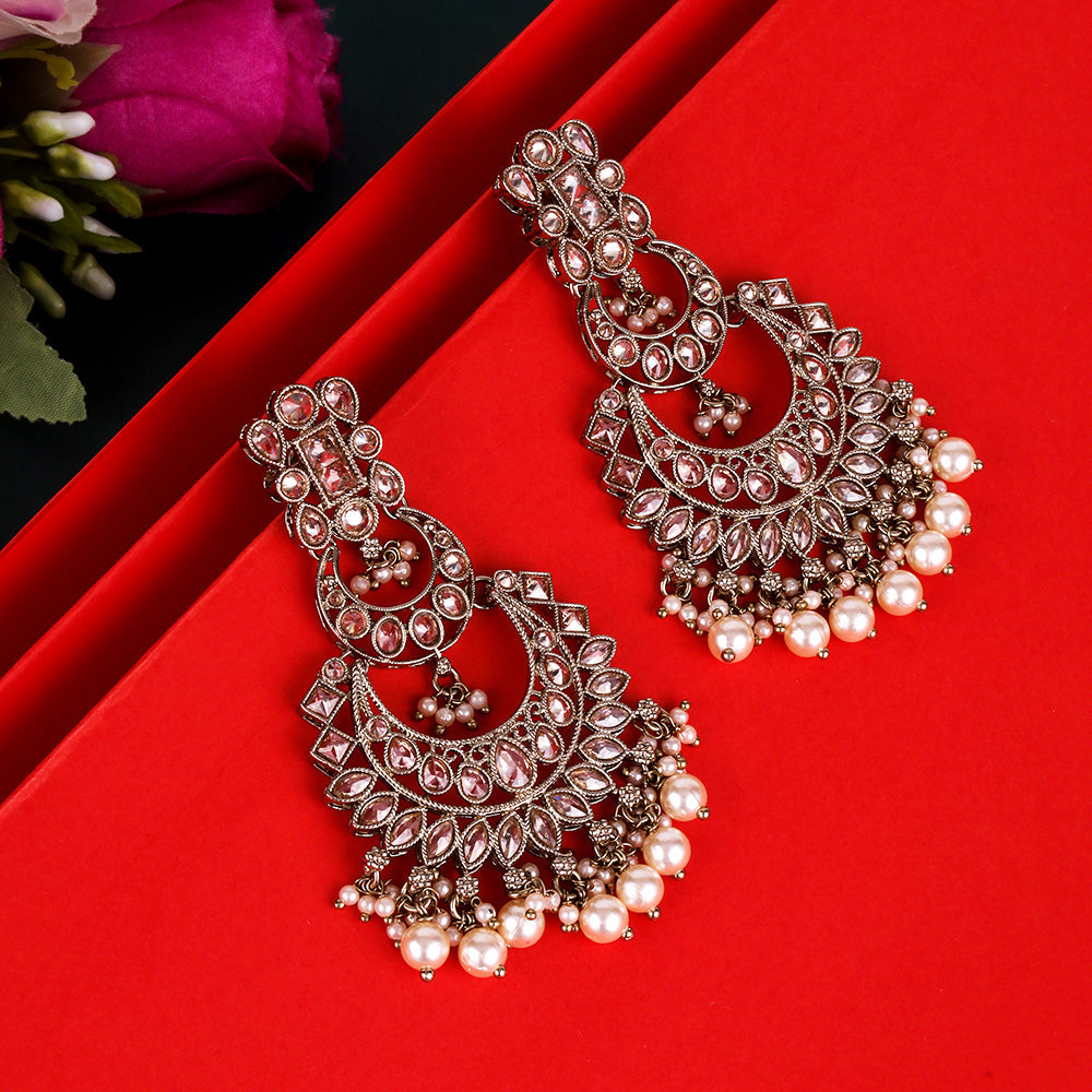Saloni Fashion Jewellery Incredible Pear and Chandelier Shape Mother of Pearl White Uncut Kundan Stone Antique Gold Plated Earring For Women and Girls