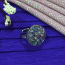 Saloni Fashion Jewellery Stylish Oval and Round Shape Silver Plated Kundan Stone Adjustable Finger Ring For Women and Girls