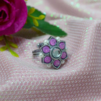 Saloni Fashion Jewellery Glorious Pear and Flower Design Silver Plated Kundan Stone Adjustable Finger Ring For Women and Girls