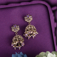 Saloni Fashion Jewellery Amazing Flower Design White Uncut Kundan Stone Antique Gold Plated Jhumki Earring For Women and Girls