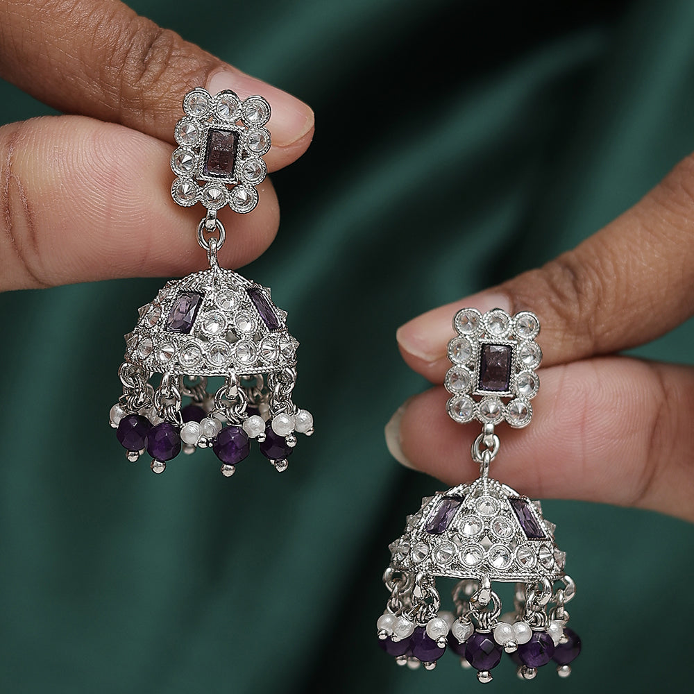 Saloni Fashion Jewellery Creative Square Shape Silver Plated Light Green Kundan Stone Jhumki Earring For Women and Girls