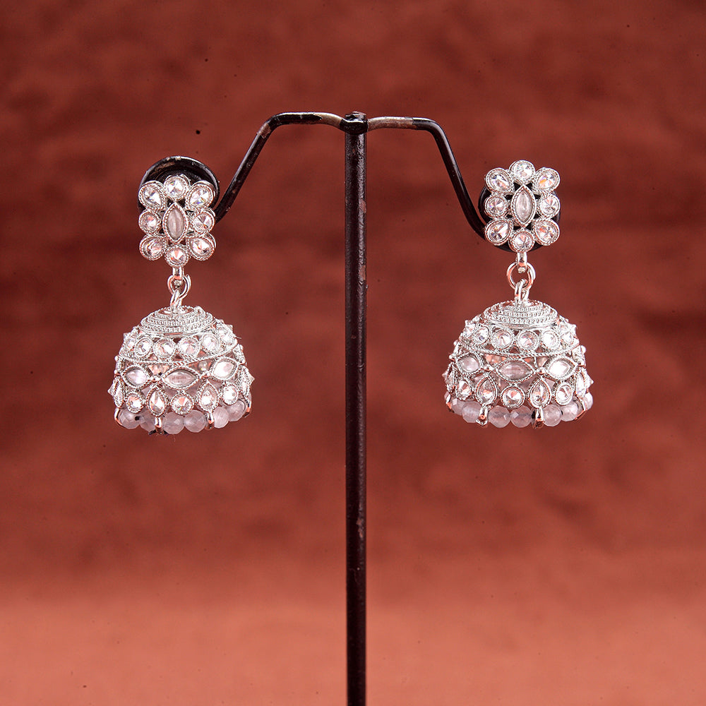 Saloni Fashion Jewellery Beautiful Pear and Flower Shape Grey Uncut Kundan Stone Silver Plated Jhumki Earring For Women and Girls